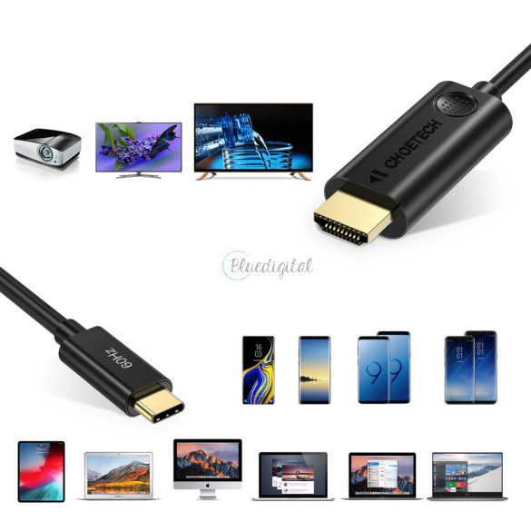 Choetech egyirányú adapter kábel type-c adapter (apa) a HDMI 2.0 (apa) 4K 60Hz 1.8m fekete (CH0019)