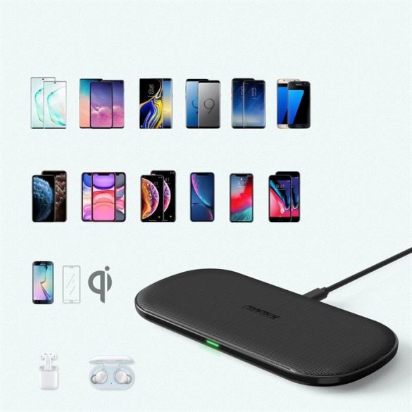 Choetech 2in1 qi vezeték nélküli töltő az Airpods 2 telefon / fülhallgató 5 töltő tekercsel + Quickcharge 3.0 Adapter Black (T535-S (H))