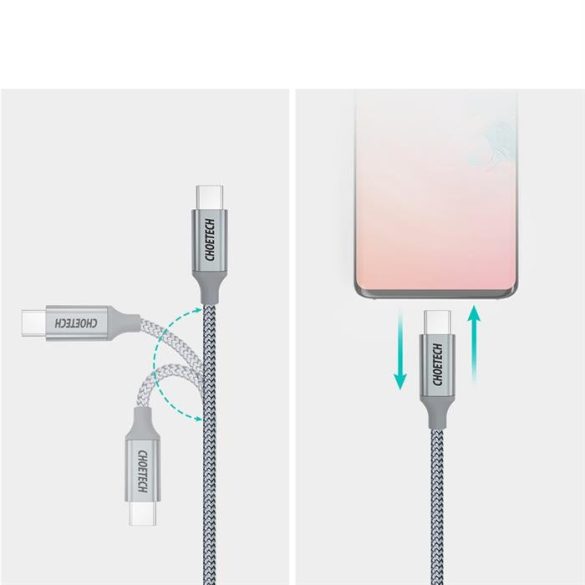 CHOETECH USB type-c - USB type-c kábel 5A 100 W Power Diving 480 Mbps 1,8 m szürke (XCC-1002-GY)