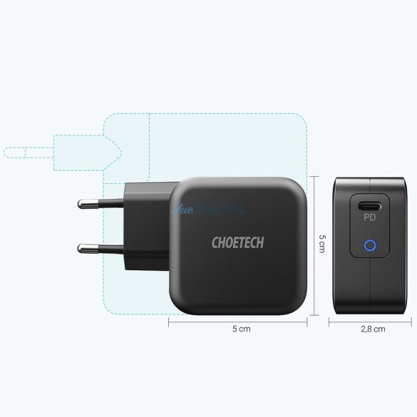 Choetech Q6006 hálózati töltő 1x-USB-C csatlakozással GaN 61W PD - fekete