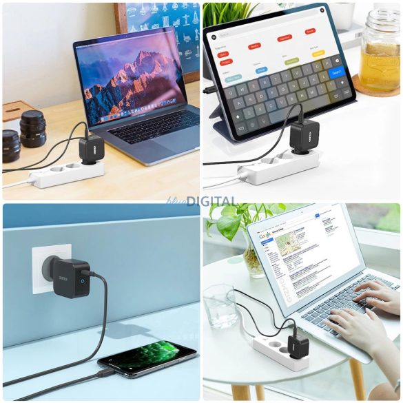 Choetech Q6006 hálózati töltő 1x-USB-C csatlakozással GaN 61W PD - fekete