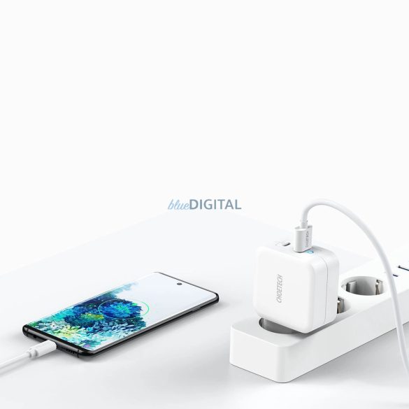 Choetech PD8002 hálózati töltő 1xUSB-A és 1x-USB-C csatlakozással GaN QC3.0 65W 3.25A - fehér