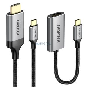 Choetech CH0021 Type C - HDMI 2.0 (3840 x 2160 @ 60Hz) adapter +Type C - HDMI (3840 x 2160 @ 60Hz) kábel 2m - szürke