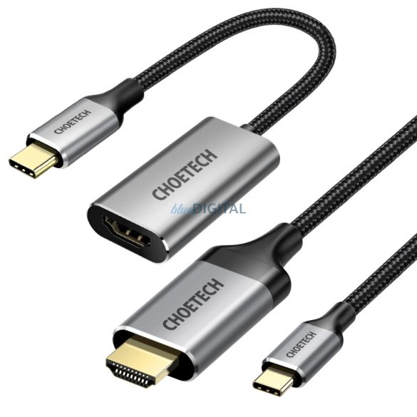 Choetech CH0021 Type C - HDMI 2.0 (3840 x 2160 @ 60Hz) adapter +Type C - HDMI (3840 x 2160 @ 60Hz) kábel 2m - szürke