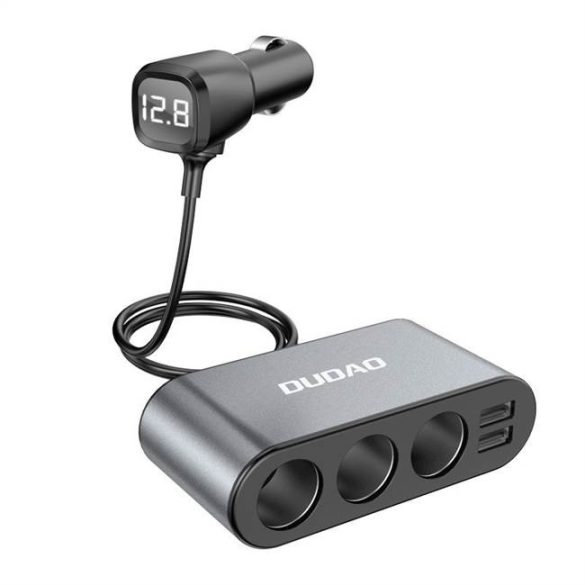 Dudao R1Pro 12-24V, 3.4A autós töltő 2USB + 3 gyújtók és LED kijelző fekete