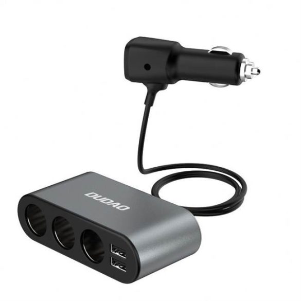 Dudao R1Pro 12-24V, 3.4A autós töltő 2USB + 3 gyújtók és LED kijelző fekete