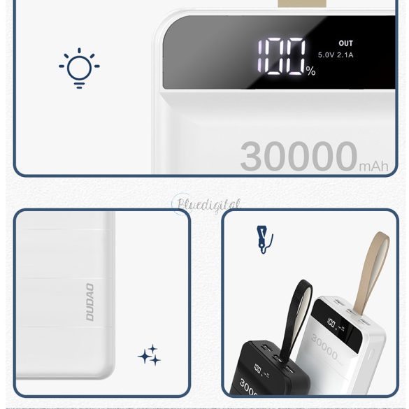 Dudao Power Bank 30000 mAh 3x USB LED lámpa fehér (K8s + fehér)