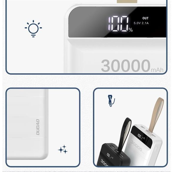 Dudao Power Bank külső akkumulátor 30000 mAh 3x USB LED lámpa fekete (K8s + fekete)