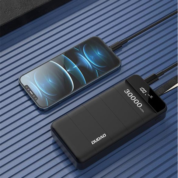 Dudao Power Bank külső akkumulátor 30000 mAh 3x USB LED lámpa fekete (K8s + fekete)