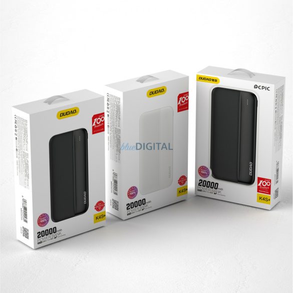 Dudao powerbank 20000mAh 2xUSB-A 10W fehér (K4S+)