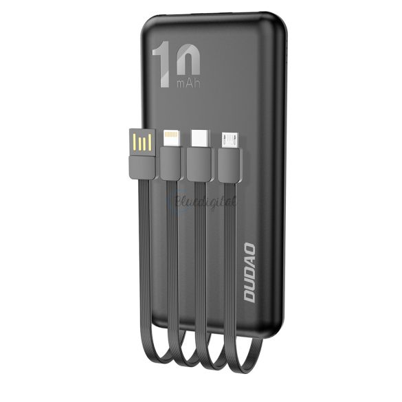 Dudao K6Pro Universal 10000mAh Power Bank külső akkumulátor USB kábel, USB Type C, Lightning Fekete (K6Pro-fekete)