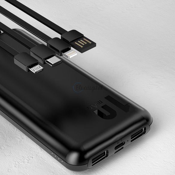 Dudao K6Pro Universal 10000mAh Power Bank külső akkumulátor USB kábel, USB Type C, Lightning Fekete (K6Pro-fekete)