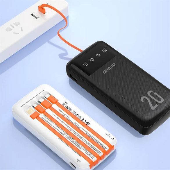 Dudao tágas Power Bank külső akkumulátor 3 kábel és hálózati kijelző 20000mAh Type-c USB + micro USB + Lightning fekete (Dudao K6Pro +)