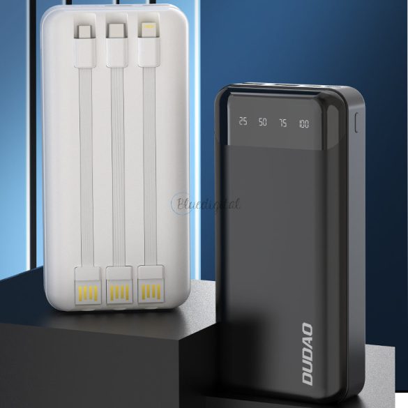 Dudao tágas Power Bank külső akkumulátor 3 kábel és hálózati kijelző 20000mAh Type-c USB + micro USB + Lightning fekete (Dudao K6Pro +)