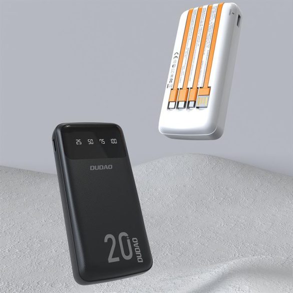 Dudao tágas Power Bank külső akkumulátor 3 kábel és hálózati kijelző 20000mAh Type-c USB + micro USB + Lightning fekete (Dudao K6Pro +)