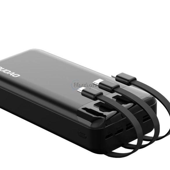 Dudao tágas Power Bank külső akkumulátor 3 kábel és hálózati kijelző 20000mAh Type-c USB + micro USB + Lightning fekete (Dudao K6Pro +)