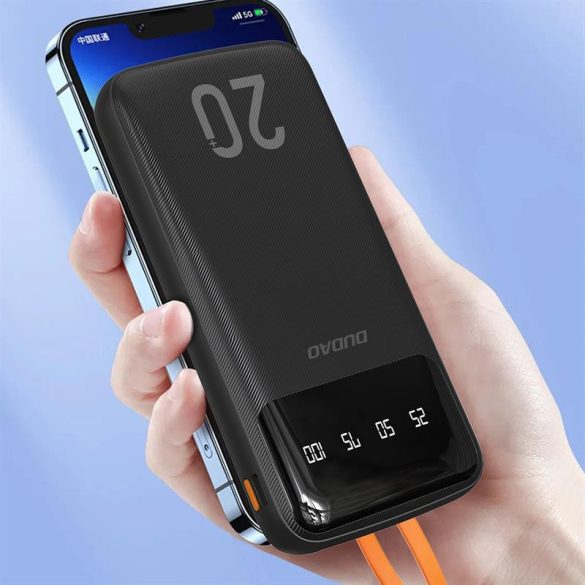 Dudao tágas Power Bank külső akkumulátor 3 kábel és hálózati kijelző 20000mAh Type-c USB + micro USB + Lightning fekete (Dudao K6Pro +)