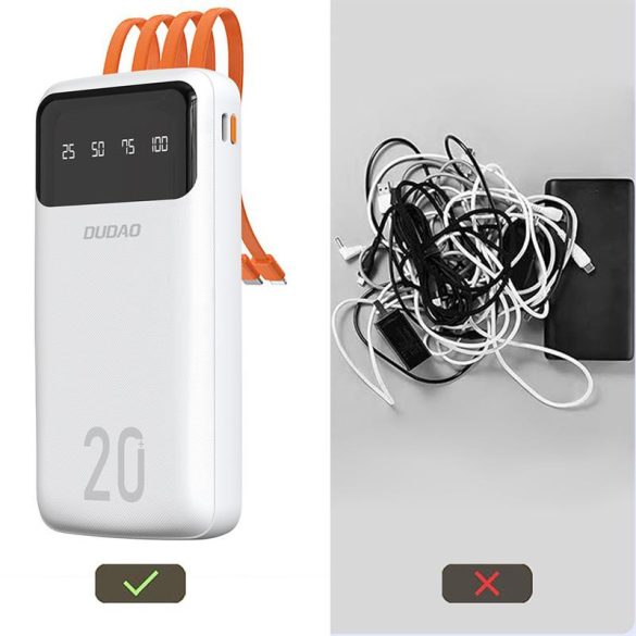 Dudao tágas Power Bank külső akkumulátor 3 kábel és hálózati kijelző 20000mAh Type-c USB + micro USB + Lightning fekete (Dudao K6Pro +)