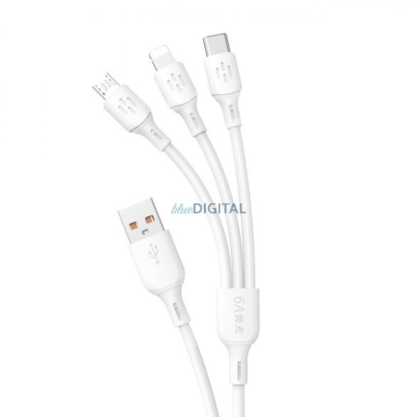 USB kábel - USB C / micro USB / Lightning 480Mb/s 6A 1.2m - fehér