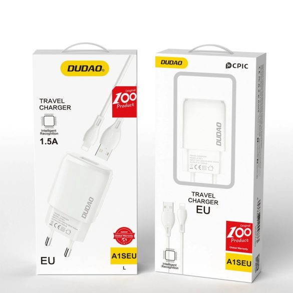 Dudao A1 USB-A hálózati töltő 1xUSB-A csatlakozással és USB-A - Lightning 1m kábellel 1.5A 7.5W - fehér