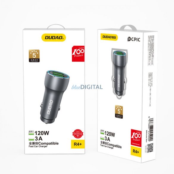 Dudao R4+ autós töltő 2xUSB-A 120W 3A szürke