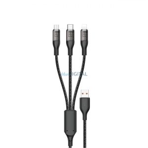 Gyorstöltő kábel 120W 1m 3in1 USB - USB-C / microUSB / Lightning Dudao L22X - ezüst