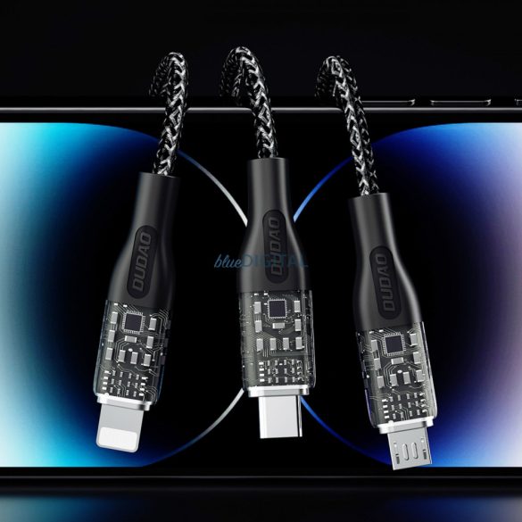 Gyorstöltő kábel 120W 1m 3in1 USB - USB-C / microUSB / Lightning Dudao L22X - ezüst