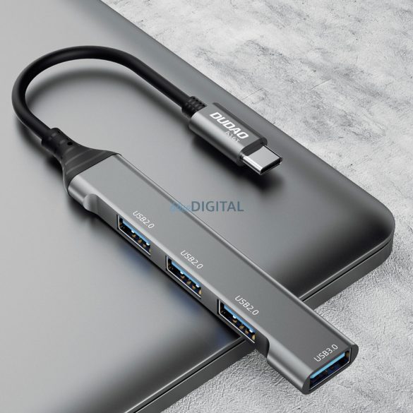 Dudao HUB 4 az 1-ben USB-C - 4x USB-A (3 x USB2.0 / USB3.0) 6.3cm fekete (A16T)