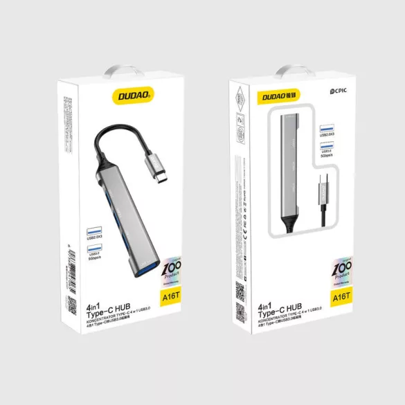 Dudao HUB 4 az 1-ben USB-C - 4x USB-A (3 x USB2.0 / USB3.0) 6.3cm fekete (A16T)