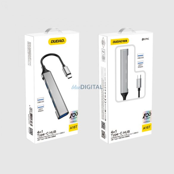 Dudao HUB 4 az 1-ben USB-C - 4x USB-A (3 x USB2.0 / USB3.0) 6.3cm fekete (A16T)