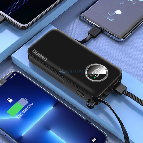 Dudao powerbank 10000mAh 1xUSB-A / 1xUSB-C 22.5W beépített kábellel 1xLightning / 1xUSB-C fehér (K15sW)