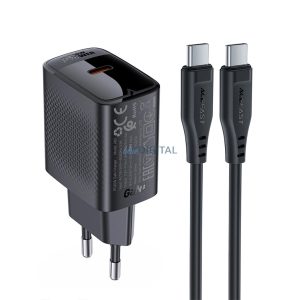 Acefast A82 hálózati töltő 1xUSB-C csatlakozással és Type-C - Type-C kábellel PD 20W - fekete