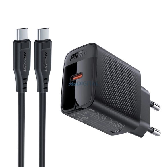 Acefast A82 hálózati töltő 1xUSB-C csatlakozással és Type-C - Type-C kábellel PD 20W - fekete