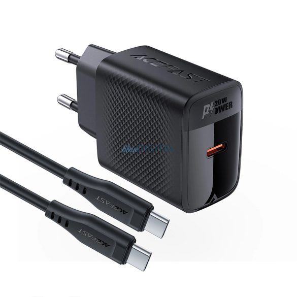 Acefast A82 hálózati töltő 1xUSB-C csatlakozással és Type-C - Type-C kábellel PD 20W - fekete