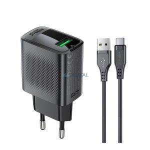 Acefast A90 hálózati töltő 1xUSB-A csatlakozással és USB-A - Type-C csatlakozással GaN QC 18W - fekete