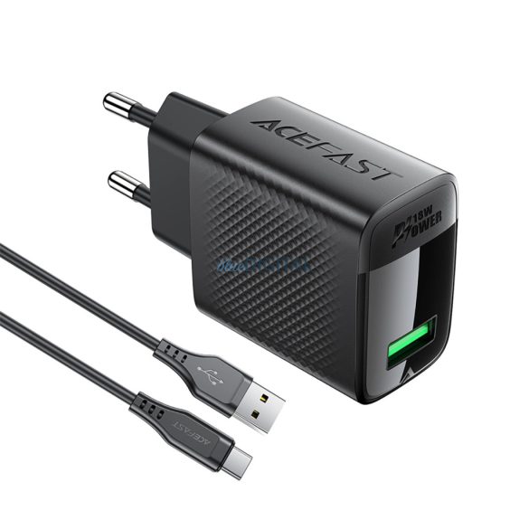 Acefast A90 hálózati töltő 1xUSB-A csatlakozással és USB-A - Type-C csatlakozással GaN QC 18W - fekete