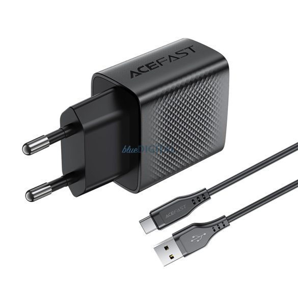 Acefast A90 hálózati töltő 1xUSB-A csatlakozással és USB-A - Type-C csatlakozással GaN QC 18W - fekete