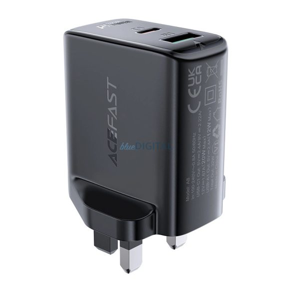 Acefast A8 utazó adapter UK 32W PD QC 3.0 - fekete