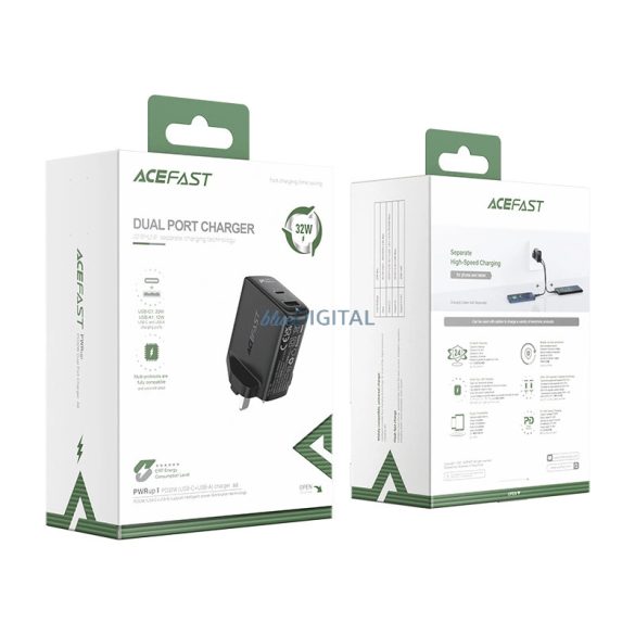 Acefast A8 utazó adapter UK 32W PD QC 3.0 - fekete