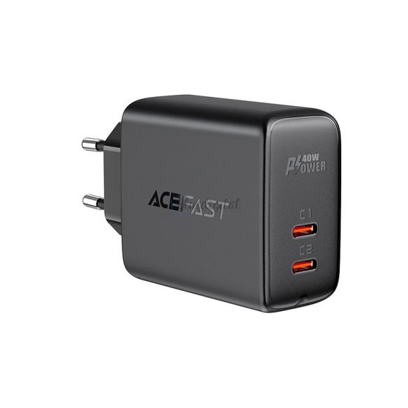 AceFast töltő 2x USB type-c 40W, PPS, PD, QC 3.0, AFC, FCP fekete (A9 fekete)