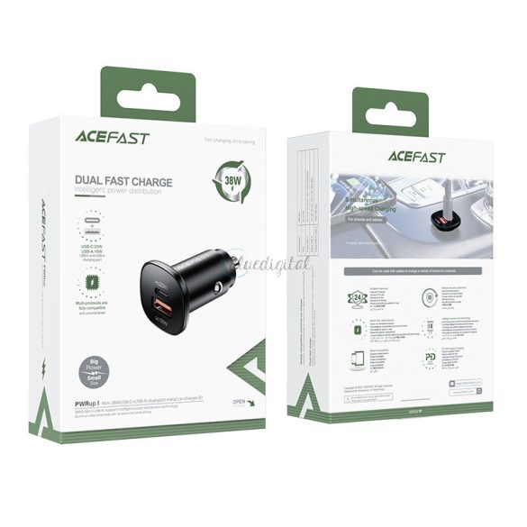 AceFast autós töltő 38W USB type-c / USB, PPS, Power Delivery, Gyors töltés 3.0, AFC, FCP fekete (B1 fekete)