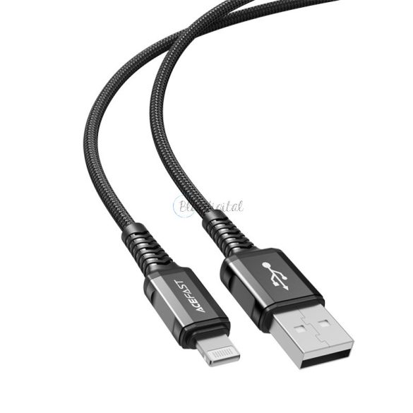 AceFast kábel MFI USB - Lightning 1.2m, 2.4a fekete (C1-02 fekete)