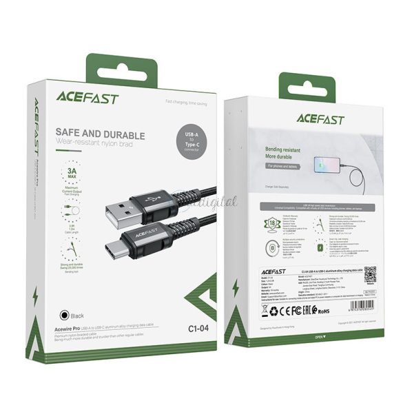 AceFast USB kábel - USB Type-c 1,2 m, 3A fekete (C1-04 fekete)