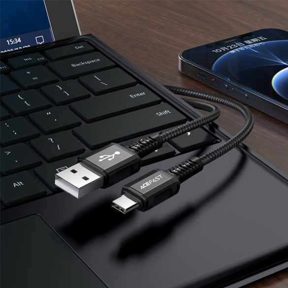 AceFast USB kábel - USB Type-c 1,2 m, 3A fekete (C1-04 fekete)