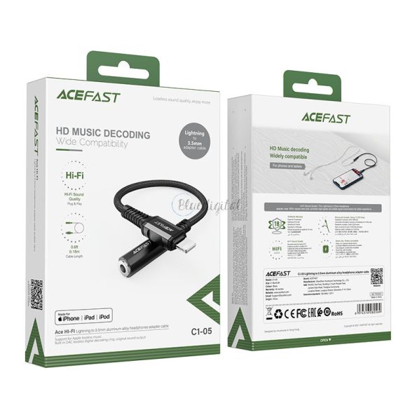 ACEFAST audio kábel MFI Lightning - 3,5 mm -es mini jack (anya) 18 cm, aux fekete (C1-05 fekete)