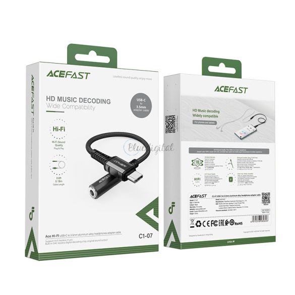 ACEFAST audio kábel USB type-c - 3,5 mm Mini Jack (anya) 18 cm, DAC, Aux fekete (C1-07 fekete)