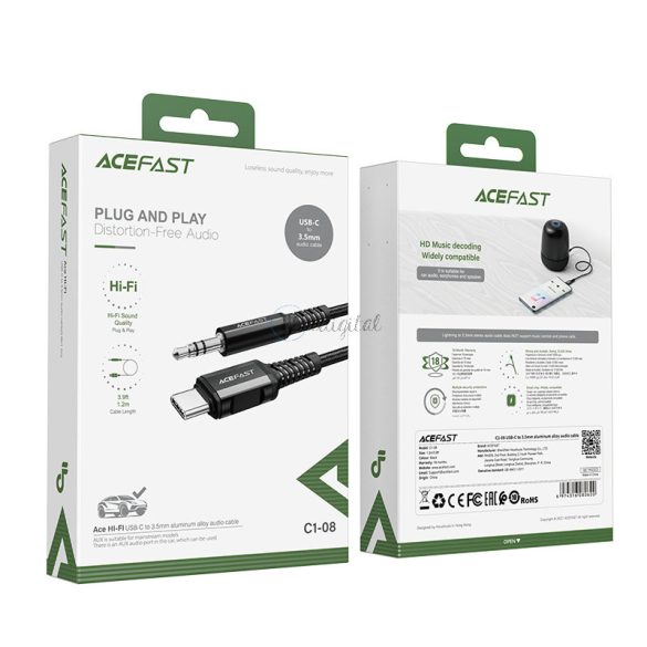 ACEFAST audio kábel USB type-c - 3,5 mm Mini Jack (apa) 1,2 m, Aux fekete (C1-08 fekete)