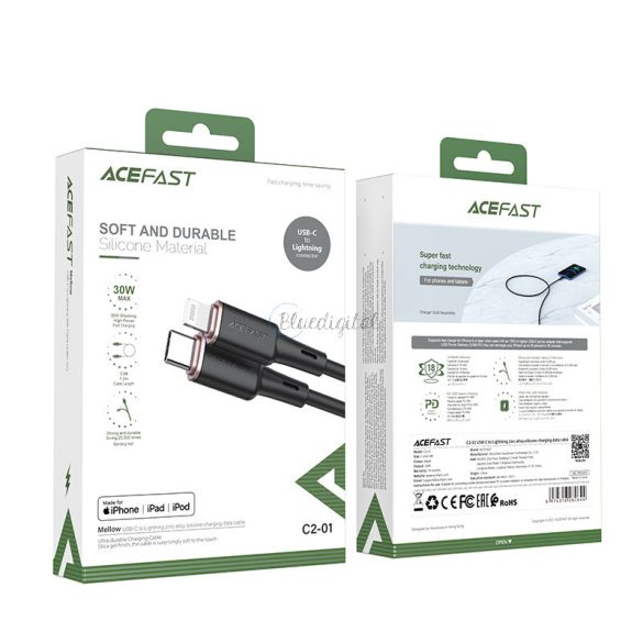 ACEFAST CABL MFI USB Type C - Lightning 1,2 m, 30W, 3A fekete (C2-01 fekete)