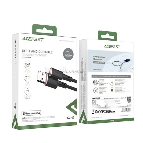 ACEFAST CABL MFI USB - Lightning 1,2M, 2.4A fekete (C2-02 fekete)