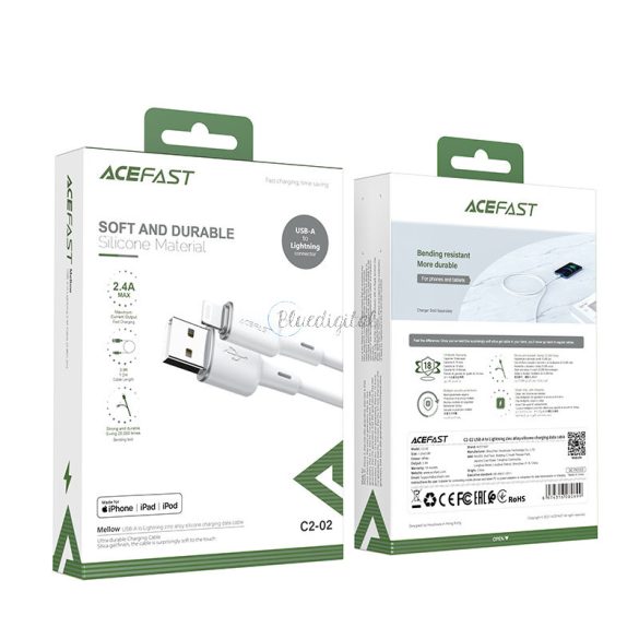 ACEFFY MFI USB kábel - Lightning 1.2m, 2.4a fehér (C2-02 fehér)